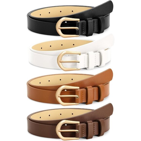 4 Pack Women's Thin Leather Belt Waist BeltsJeans Dress with Gold Buckle 2